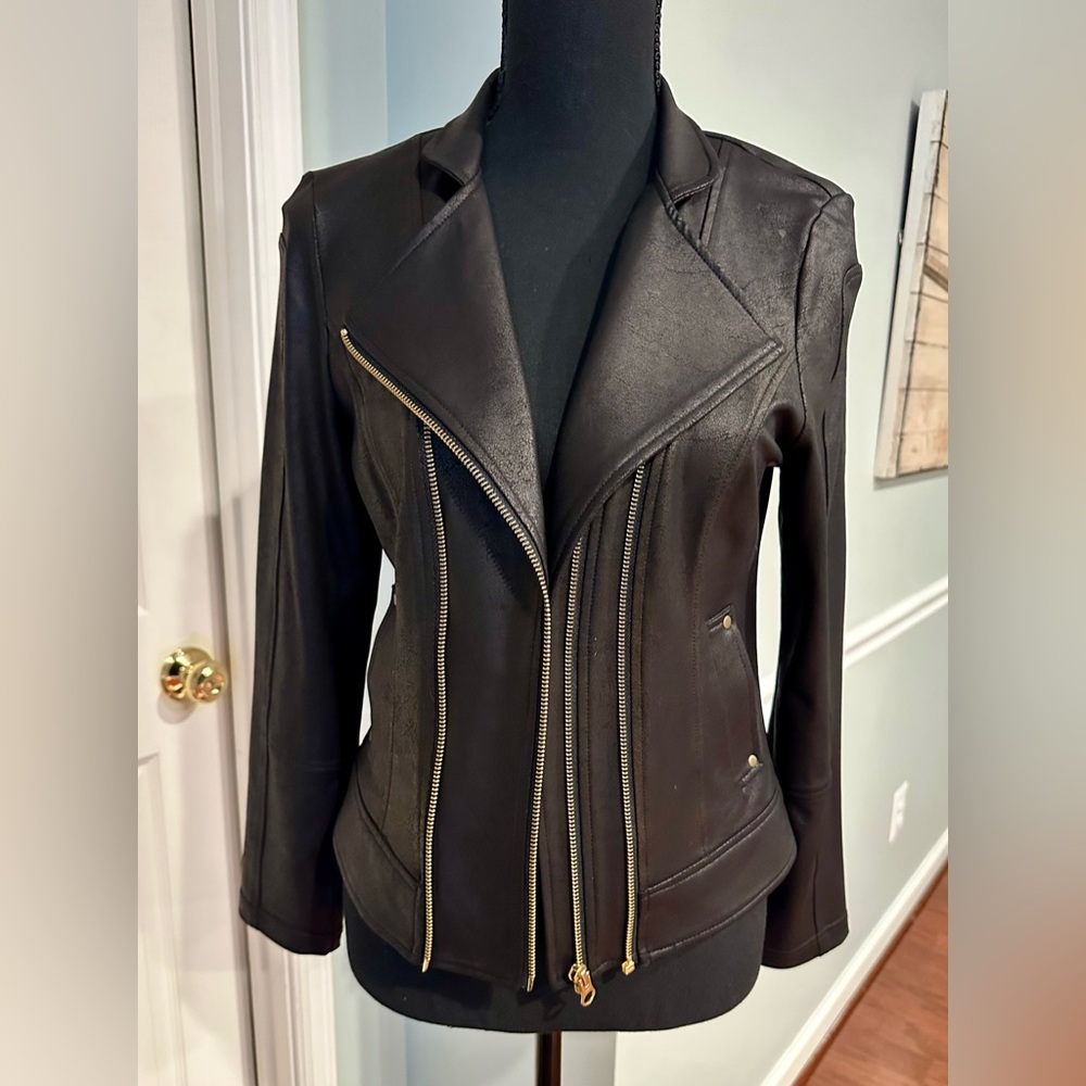 CLARA SUNWOO Black Moto Jacket with Gold Zippers
